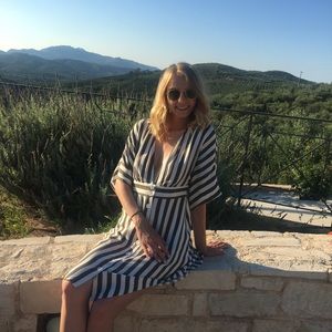 Striped Green and White Linen Dress